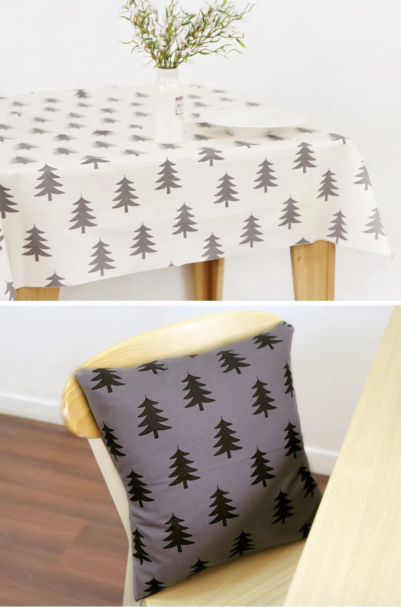 Trees Oxford Cotton Fabric - Ivory or Dark Gray - By the Yard - 67981