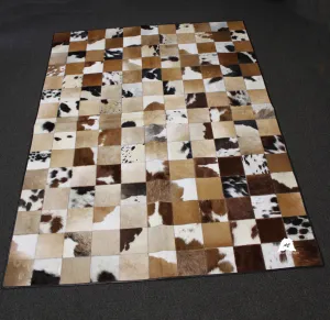 Tricolor Patchwork Cowhide Rug – 7.4ft x 5.5 ft Premium Cowhide Rug