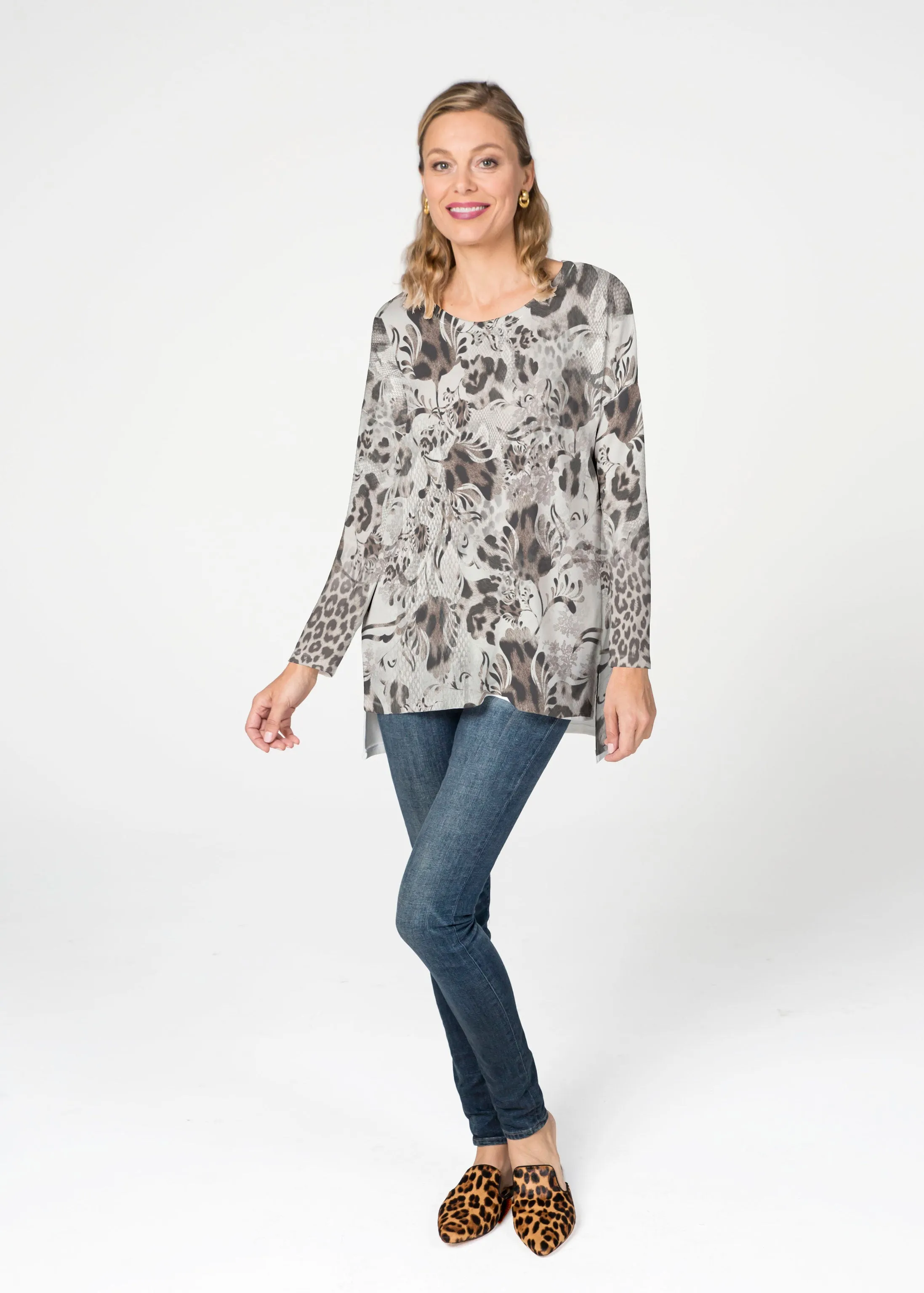 Tulip Leopard Multi (7731) ~ Slouchy Butterknit Top