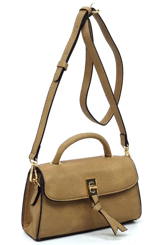 Twist Lock Flap Satchel Crossbody Bag