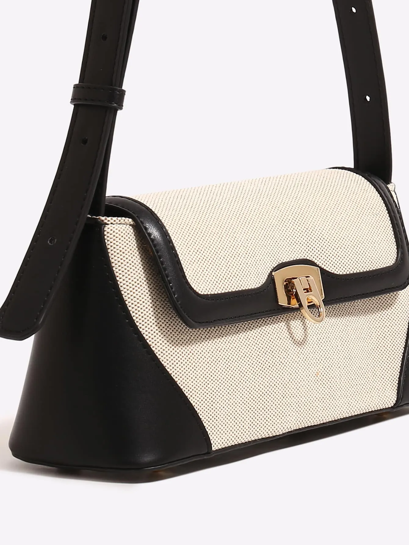 Two Tone Flap Baguette Bag - Black and White