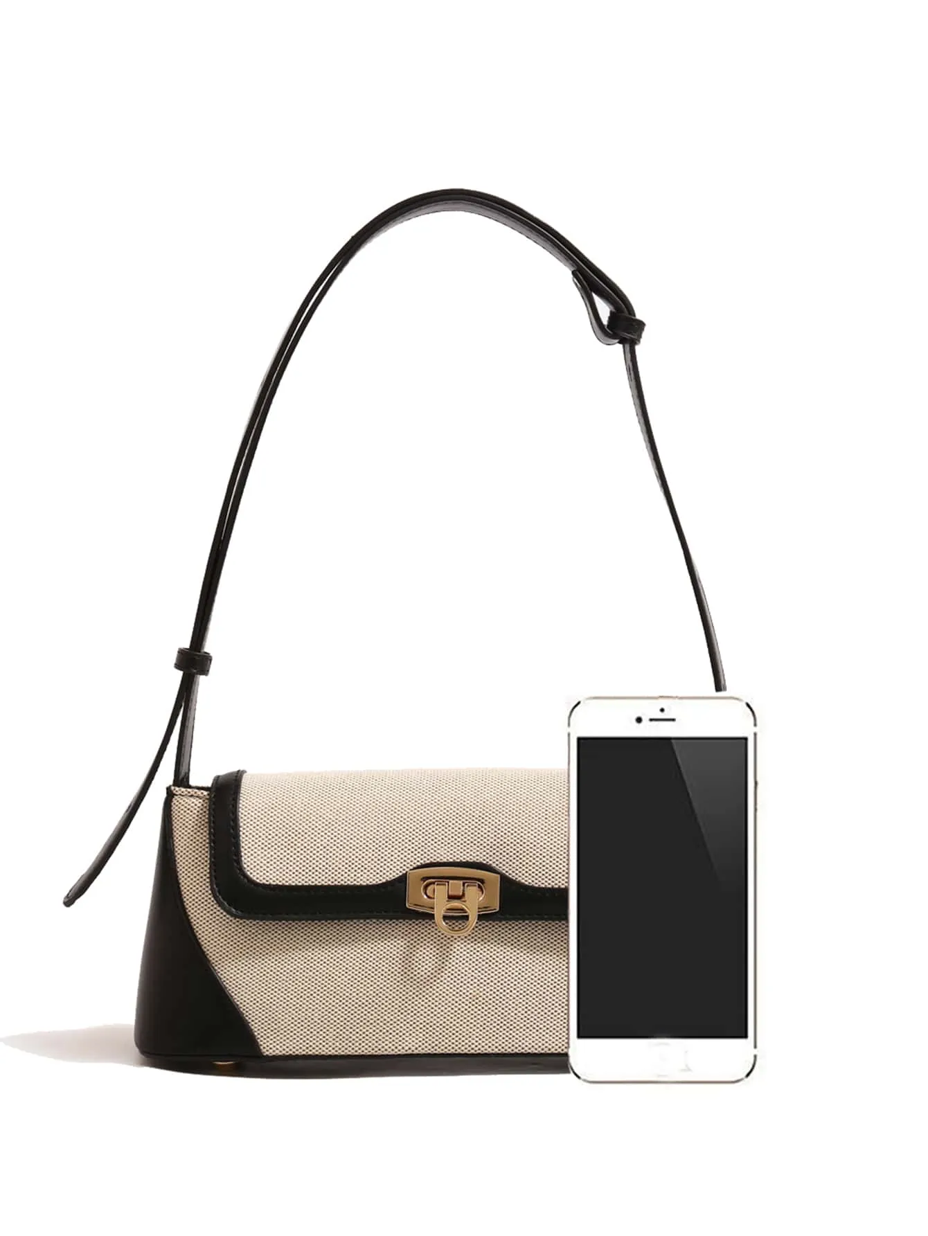 Two Tone Flap Baguette Bag - Black and White