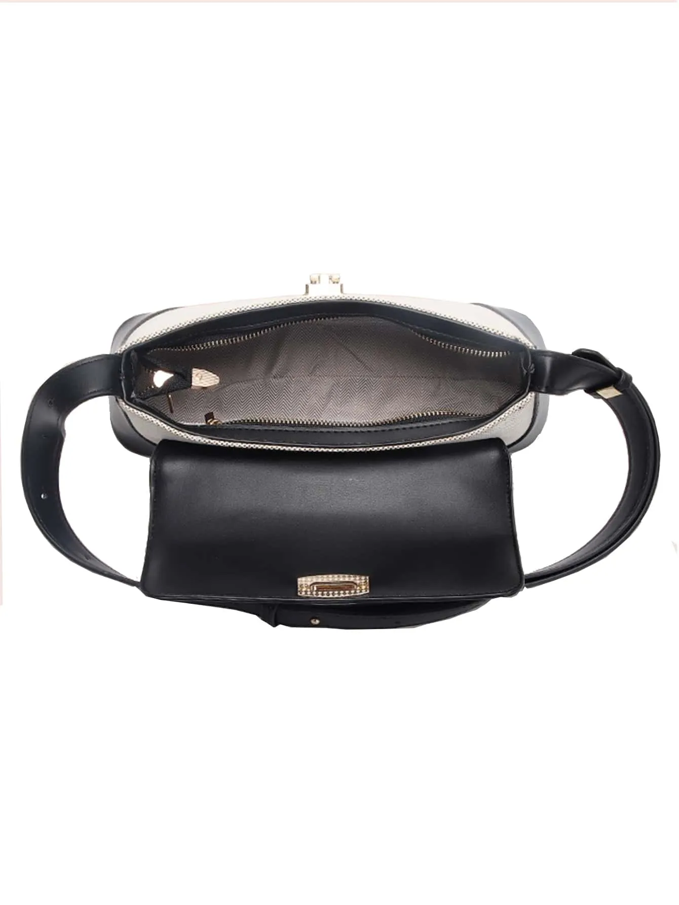 Two Tone Flap Baguette Bag - Black and White