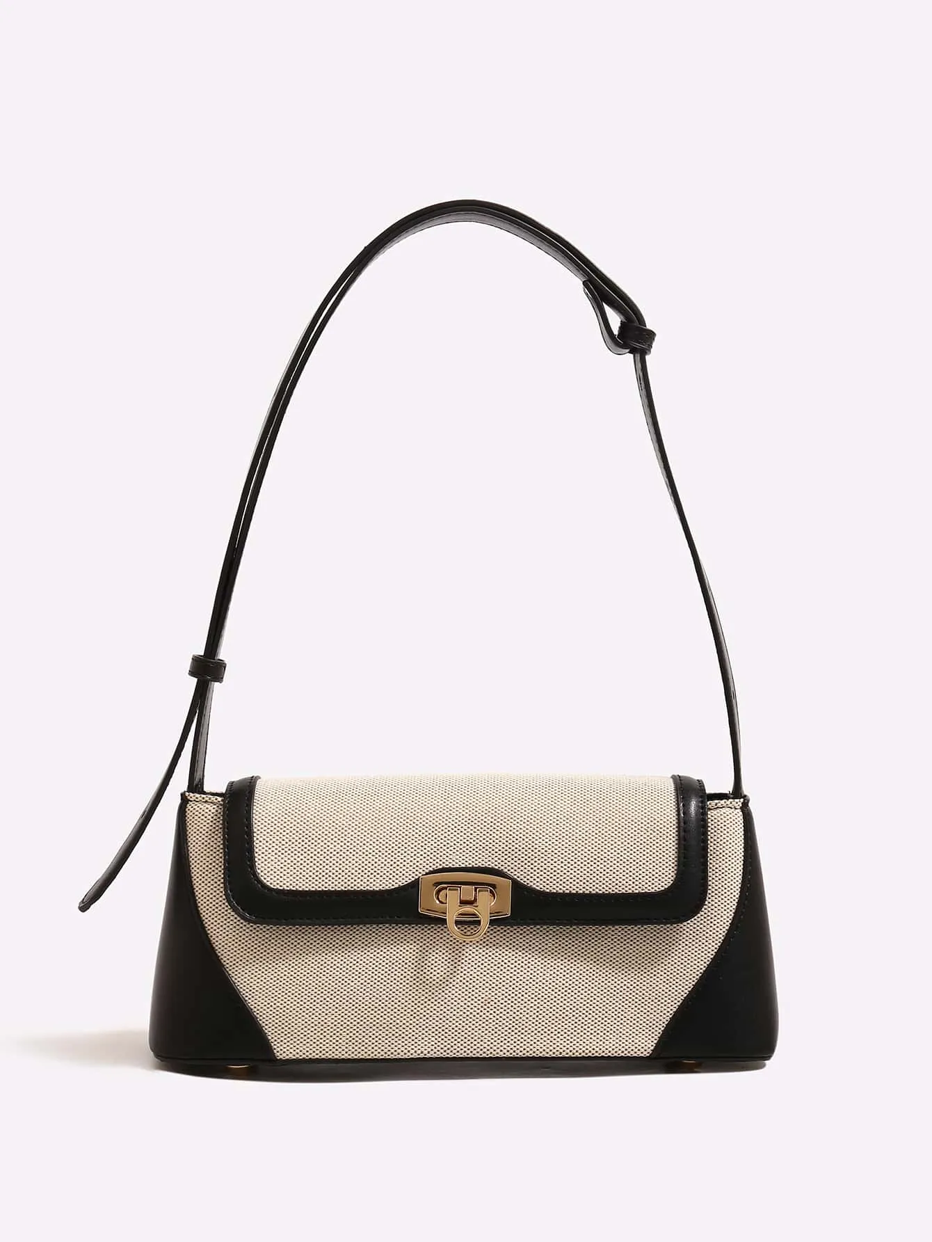 Two Tone Flap Baguette Bag - Black and White