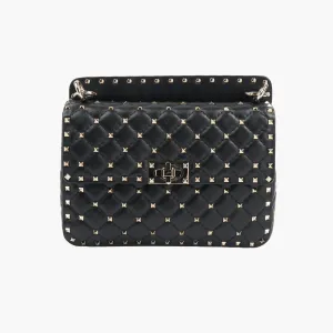 VALENTINO Black Medium Spike Nappa Bag