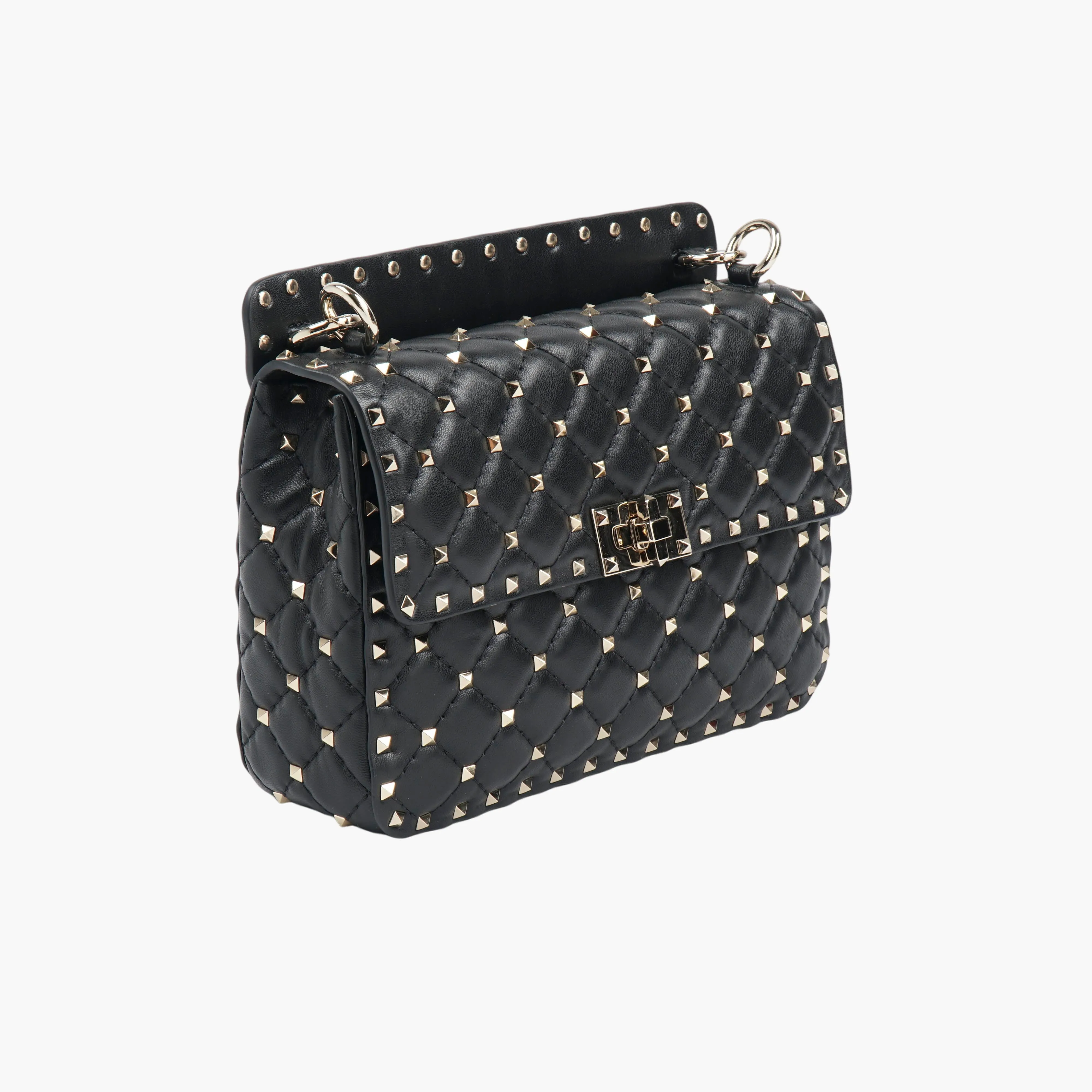 VALENTINO Black Medium Spike Nappa Bag