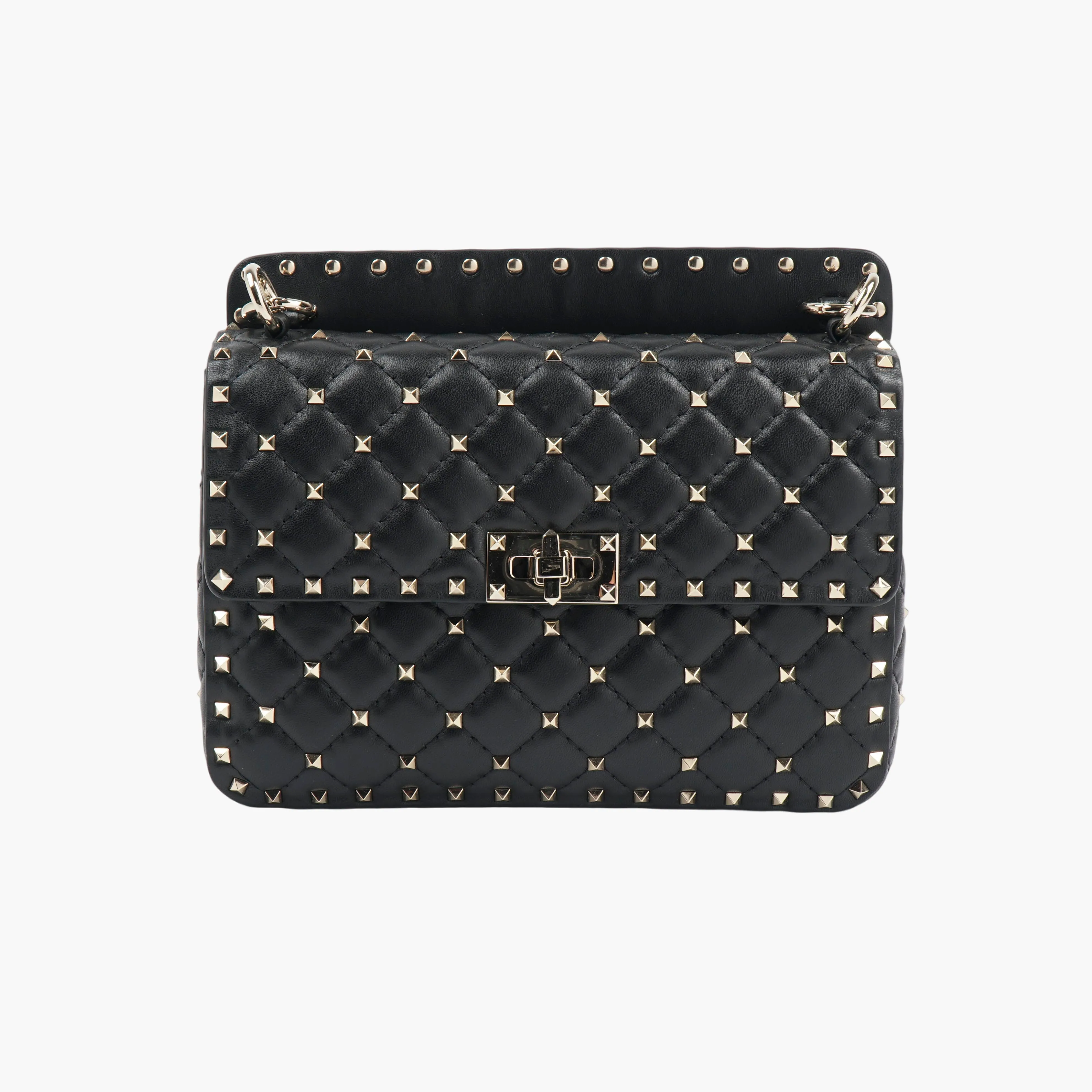 VALENTINO Black Medium Spike Nappa Bag