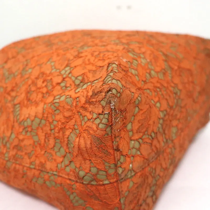 Valentino Glam Reversible Lace Tote Orange/Tan Large Crossbody Shoulder Bag