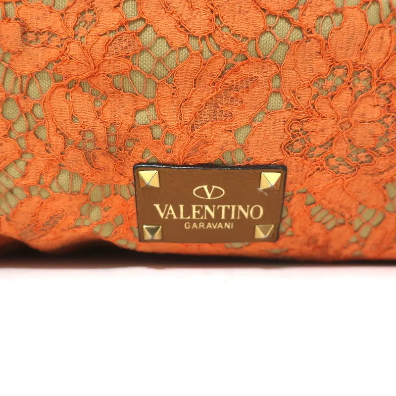 Valentino Glam Reversible Lace Tote Orange/Tan Large Crossbody Shoulder Bag