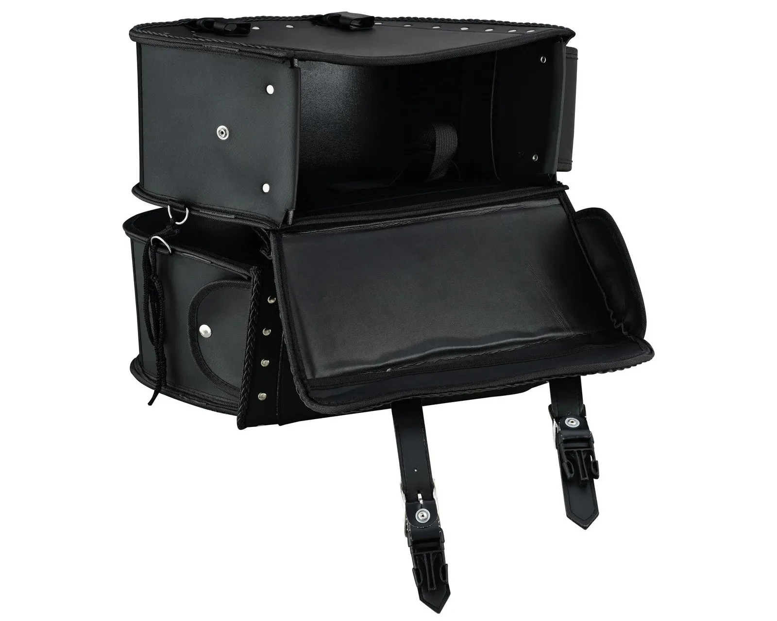 Vance Studded Motorcycle Saddlebags 18L Water-Resistant PVC Reinforced Fit for Honda, Yamaha, Kawasaki, Indian, Harley