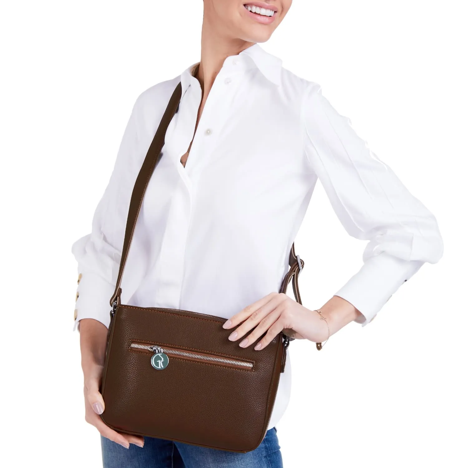 Vegan Leather Crossbody Handbag | Brown & Beige