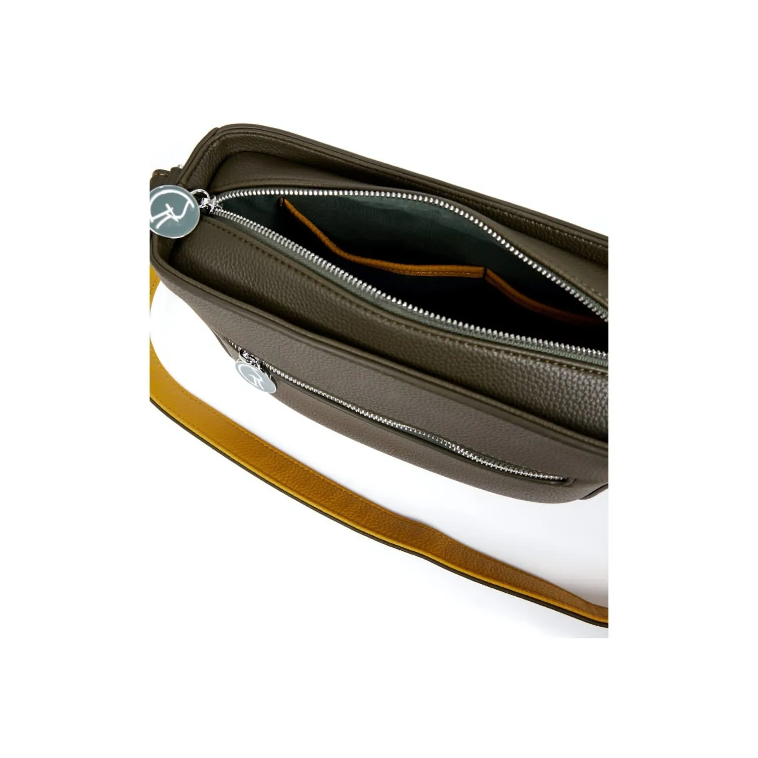 Vegan Leather Crossbody Handbag | Green & Mustard