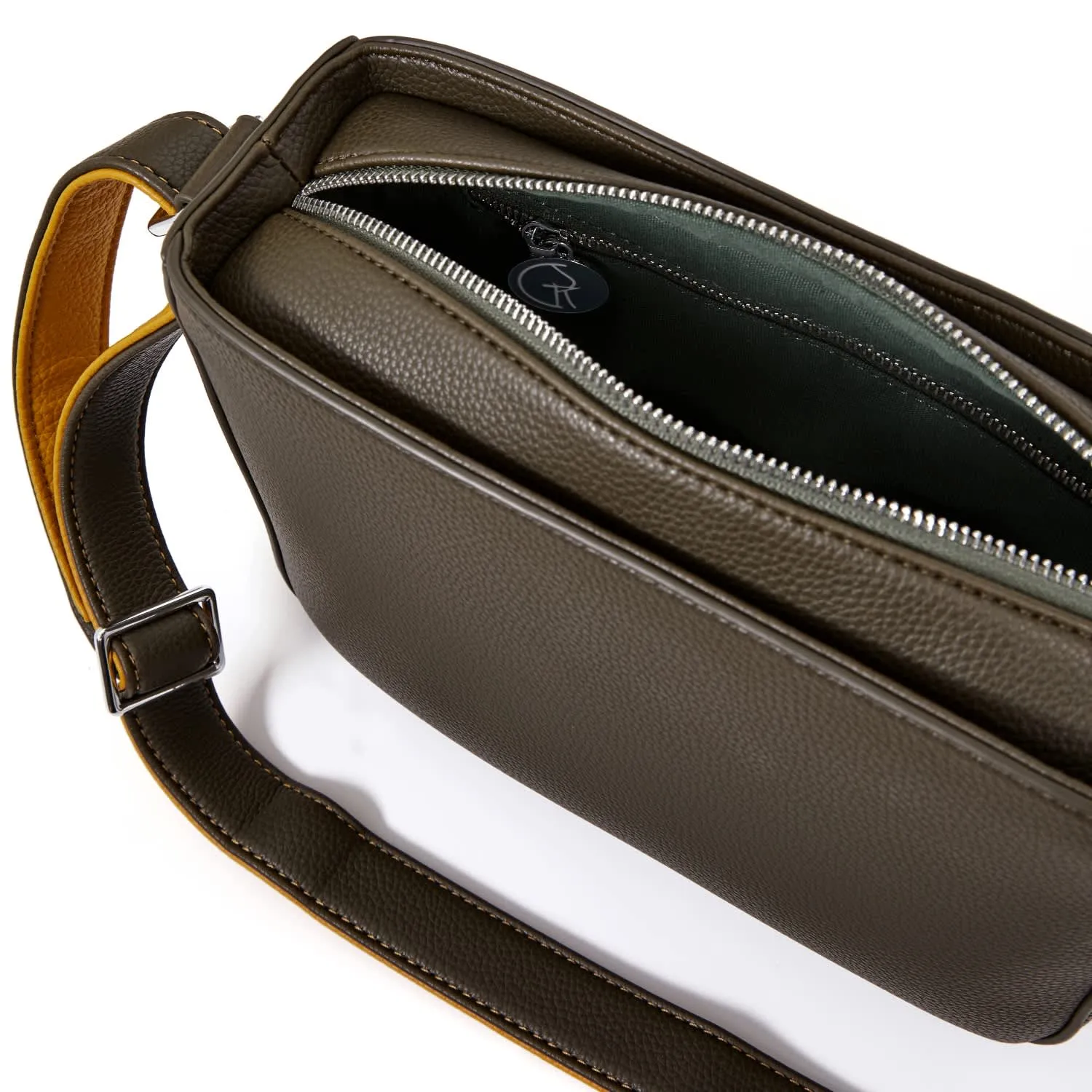 Vegan Leather Crossbody Handbag | Green & Mustard