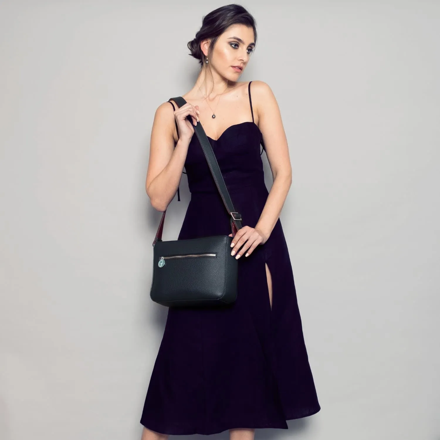 Vegan Leather Crossbody Handbag | Navy & Burgundy