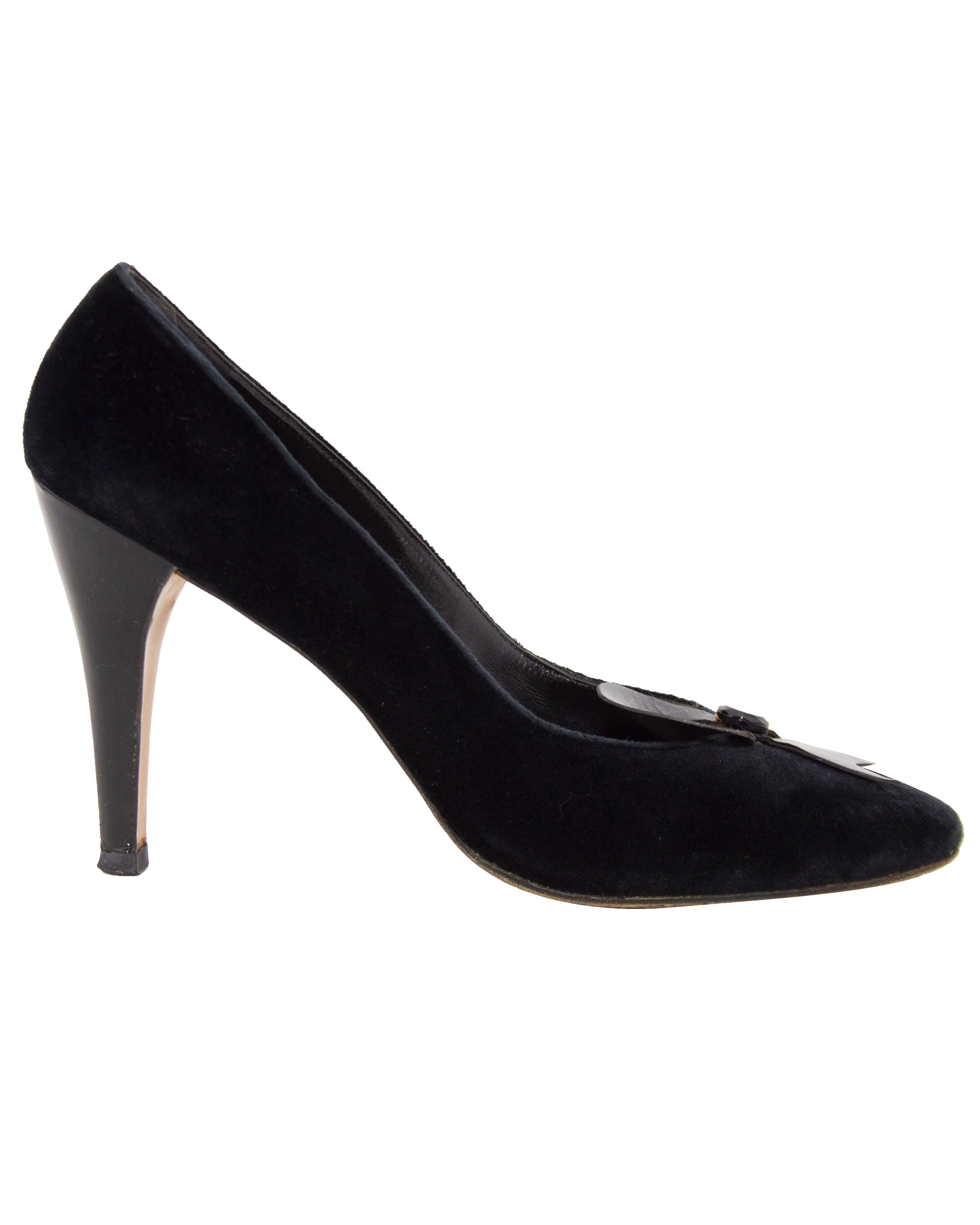 Velvet Pumps with Leather Bow