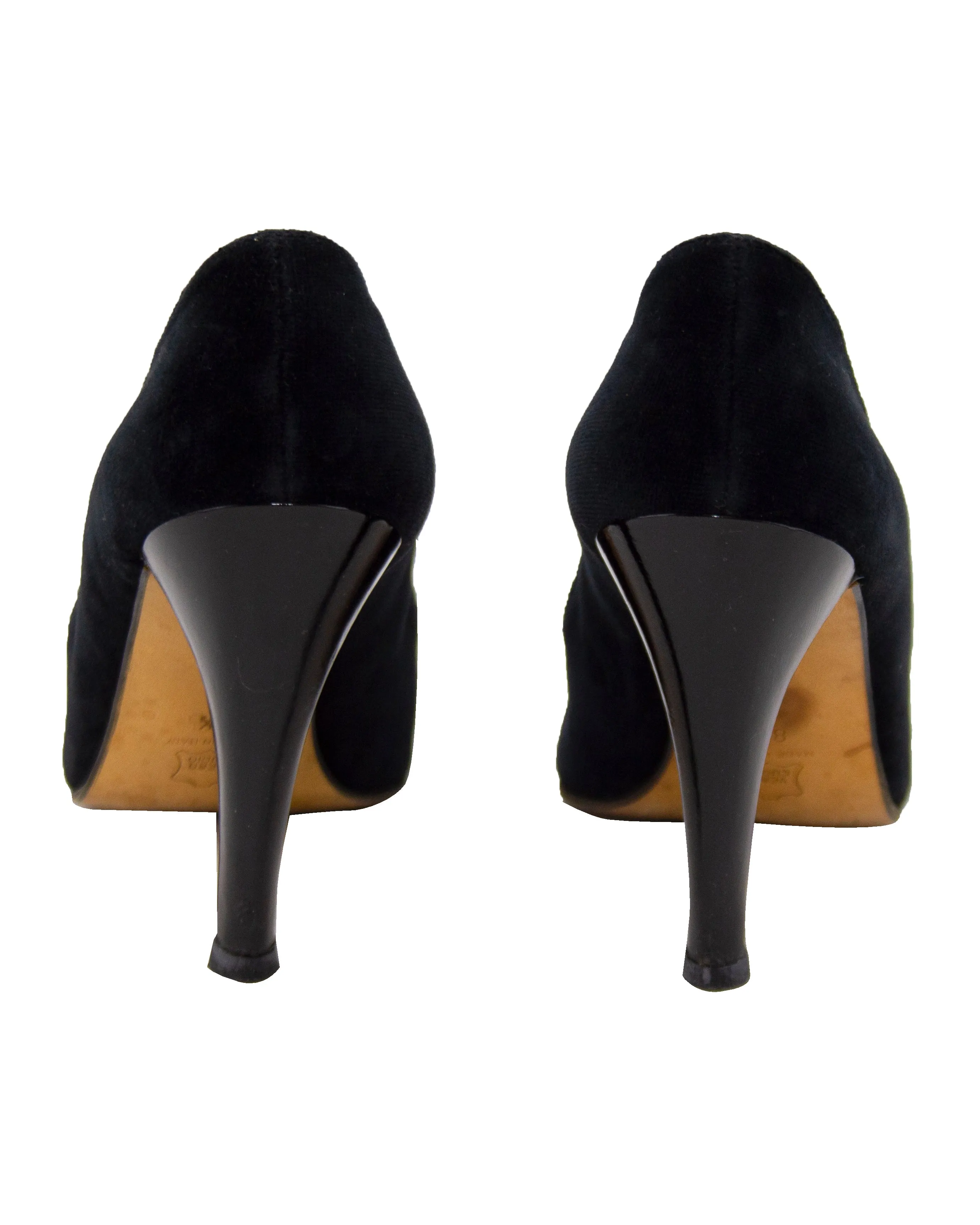 Velvet Pumps with Leather Bow