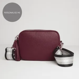 Verona Crossbody Burgundy Tassel Bag With Black and Silver Sparkle Strap