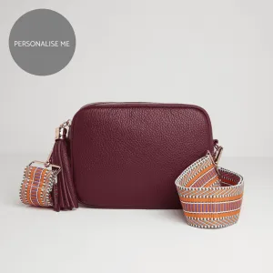 Verona Crossbody Burgundy Tassel Bag With Orange Aztec Strap