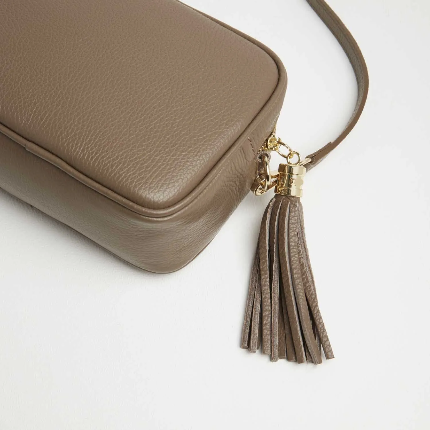 Verona Crossbody Dark Taupe Tassel Bag With Teal and Brown Leopard Strap
