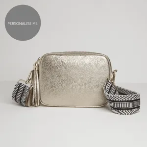 Verona Crossbody Gold Tassel Bag With Black and White Chevron Strap