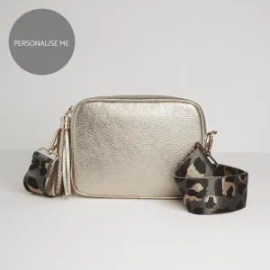 Verona Crossbody Gold Tassel Bag With Dark Leopard Strap