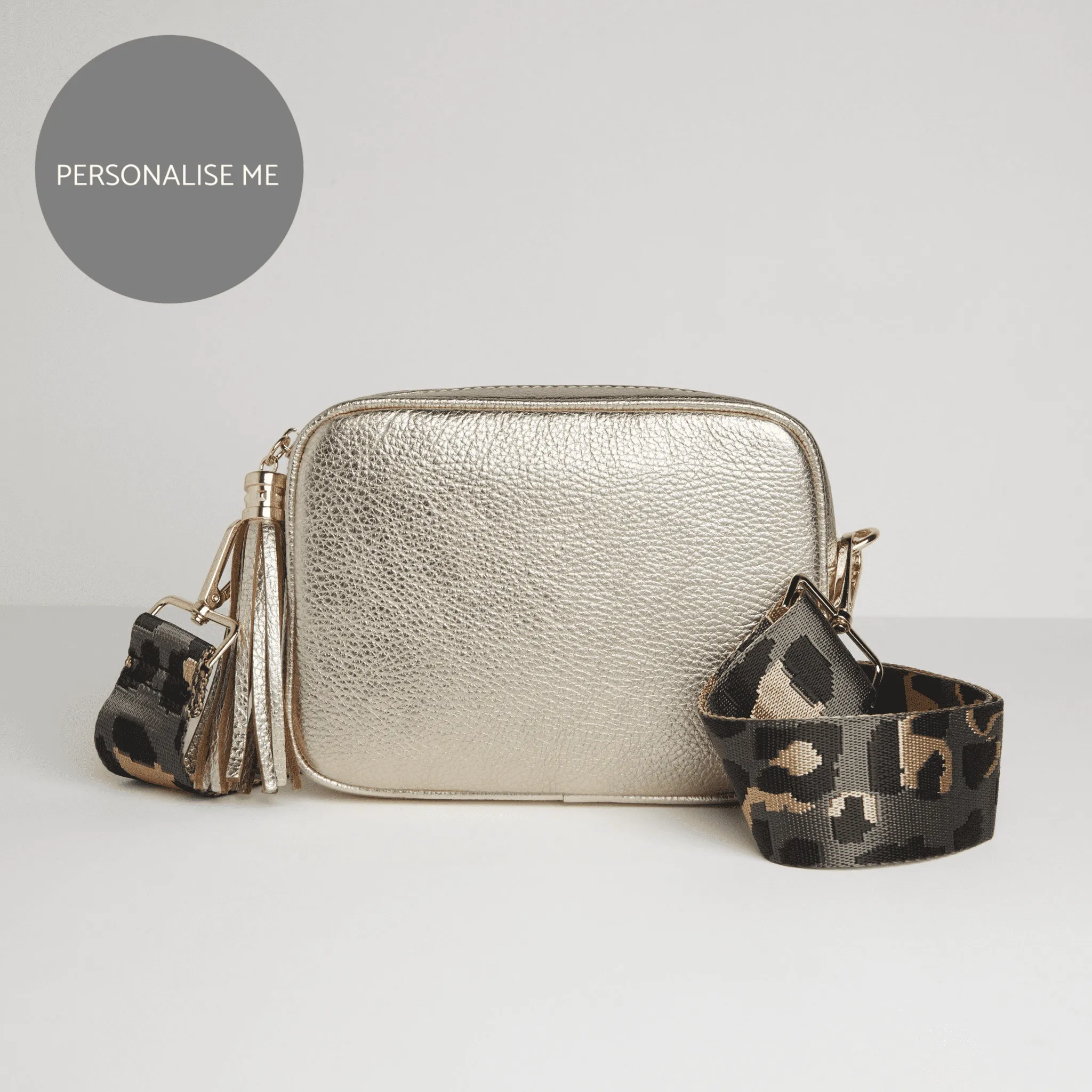 Verona Crossbody Gold Tassel Bag With Dark Leopard Strap