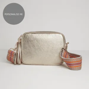 Verona Crossbody Gold Tassel Bag With Orange Aztec Strap