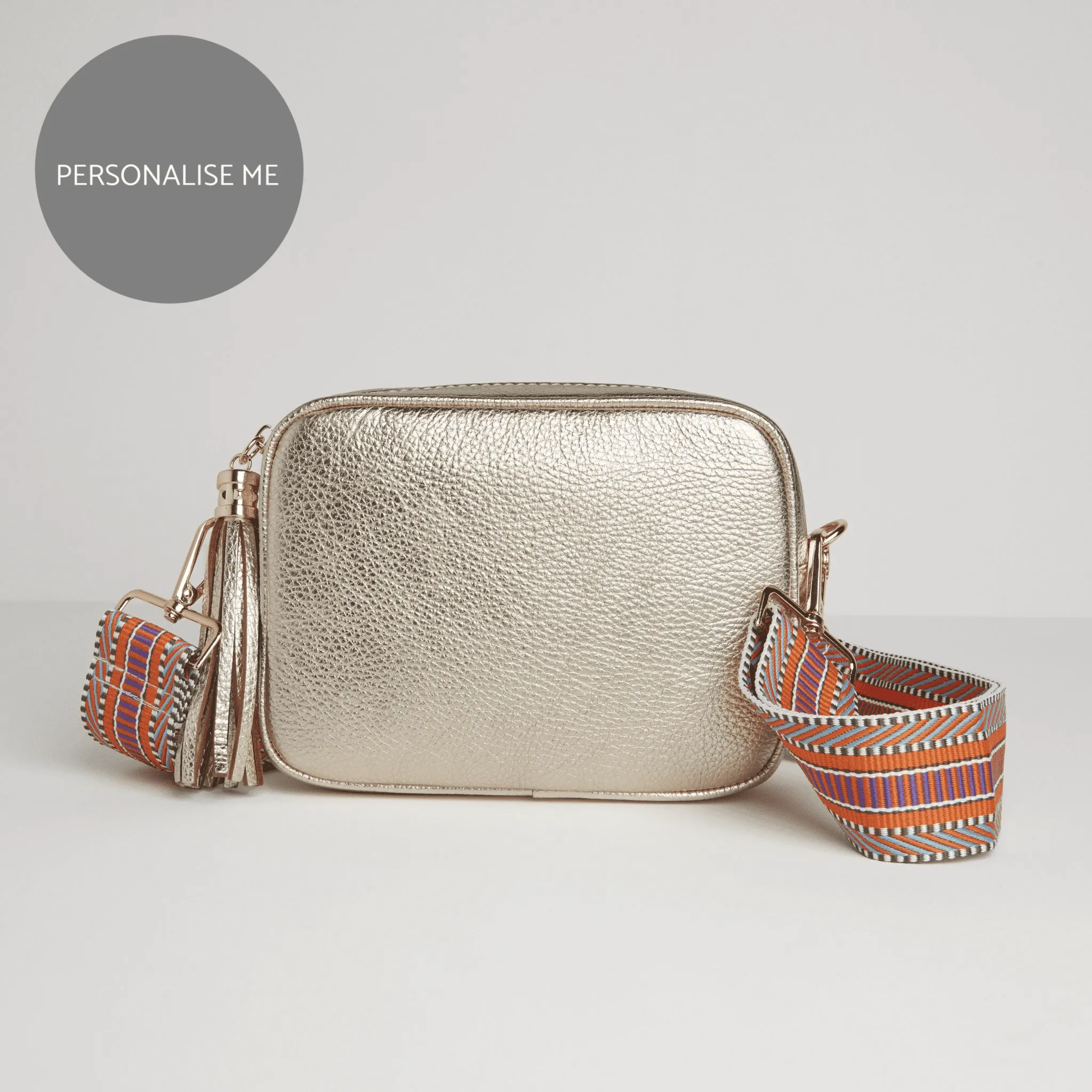 Verona Crossbody Gold Tassel Bag With Orange Aztec Strap
