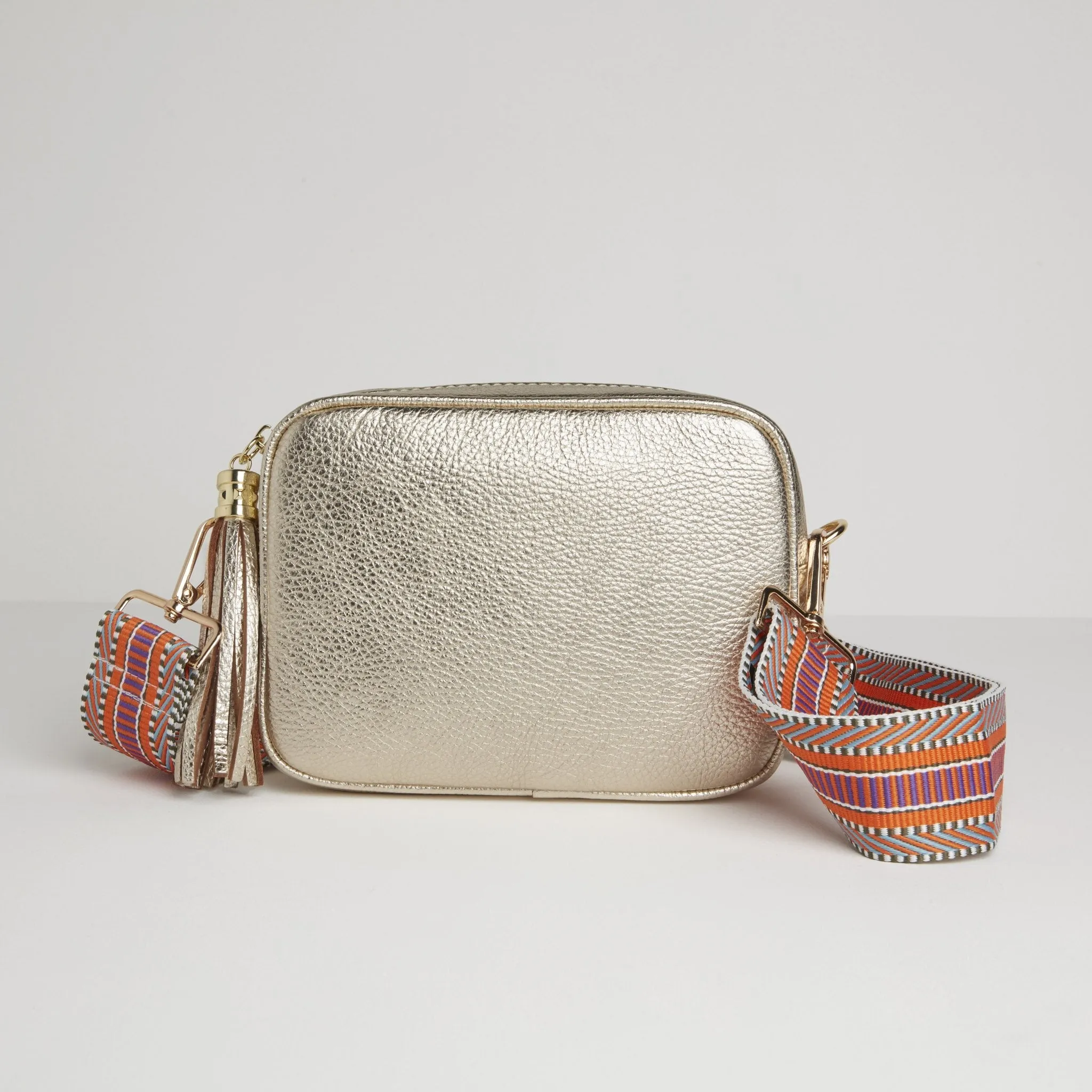 Verona Crossbody Gold Tassel Bag With Orange Aztec Strap