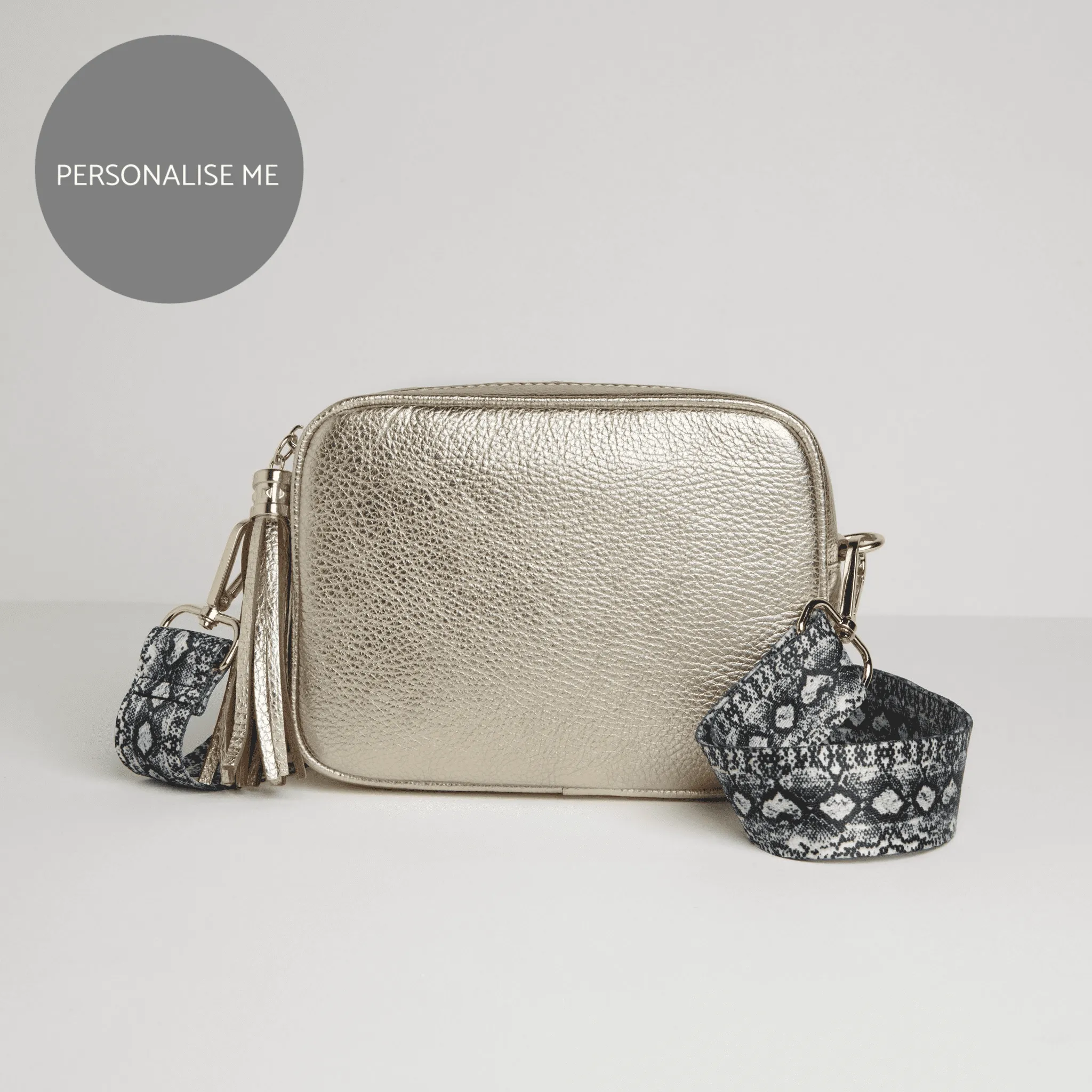 Verona Crossbody Gold Tassel Bag With Snake Print Strap