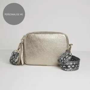 Verona Crossbody Gold Tassel Bag With Snake Print Strap