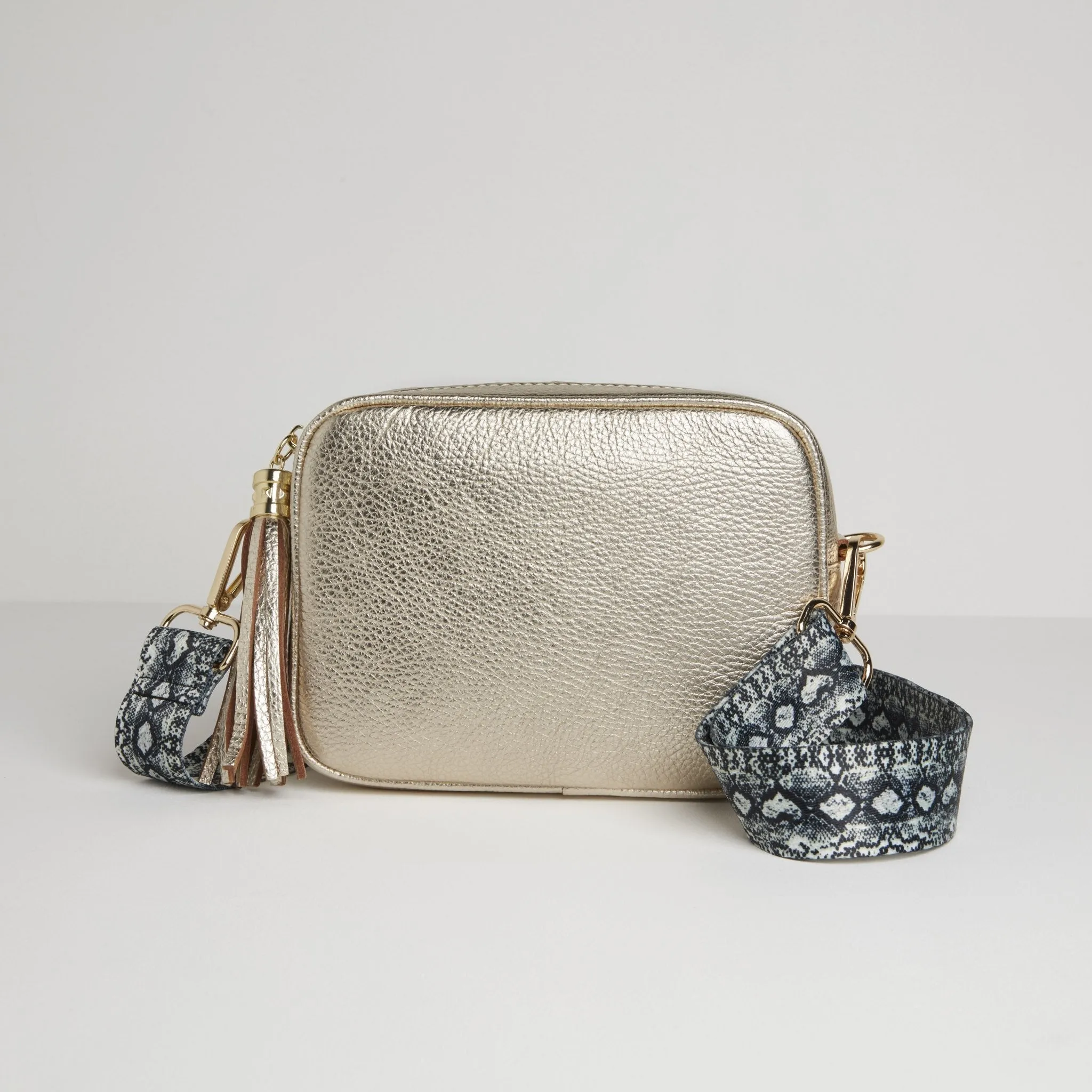 Verona Crossbody Gold Tassel Bag With Snake Print Strap