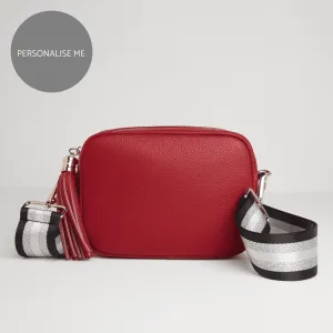 Verona Crossbody Red Tassel Bag With Black and Silver Sparkle Strap