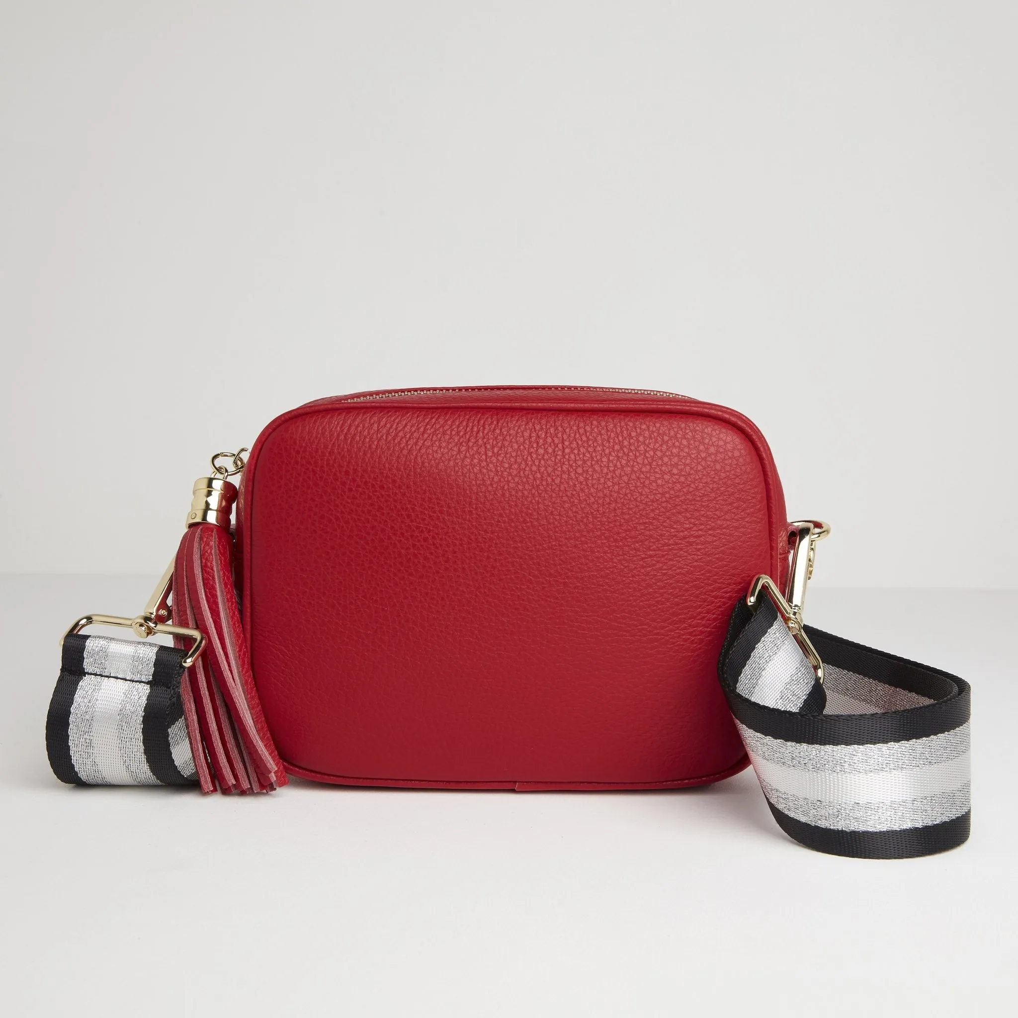Verona Crossbody Red Tassel Bag With Black and Silver Sparkle Strap