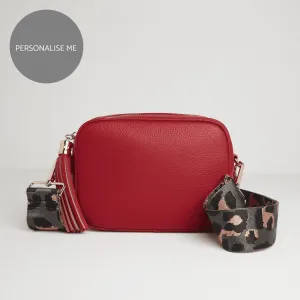Verona Crossbody Red Tassel Bag With Dark Leopard Strap