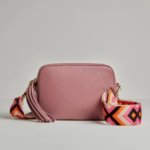 Verona Crossbody Tassel Antique Pink Bag with Orange and Pink Boho Strap