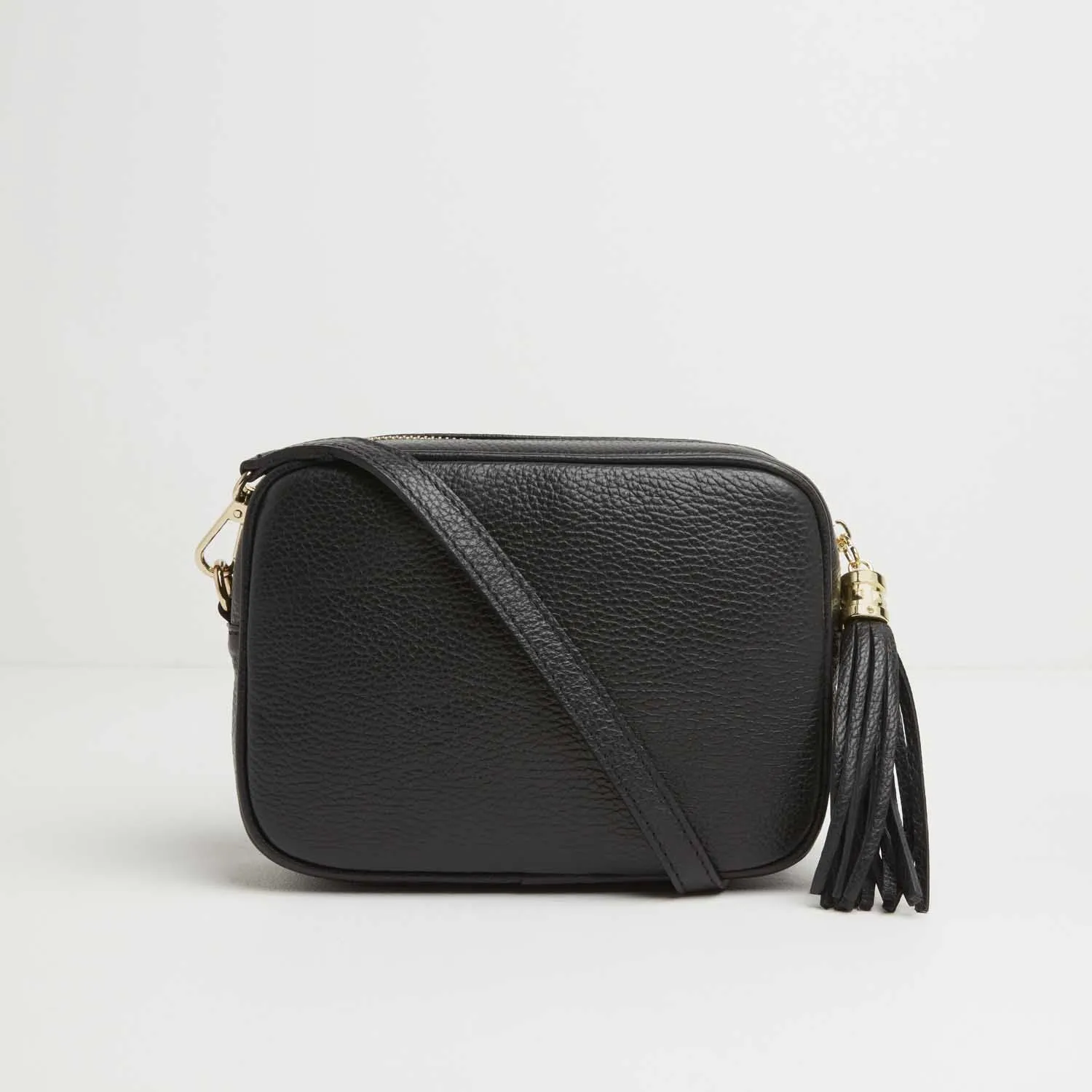 Verona Crossbody Tassel Black Bag with Dark Leopard Strap
