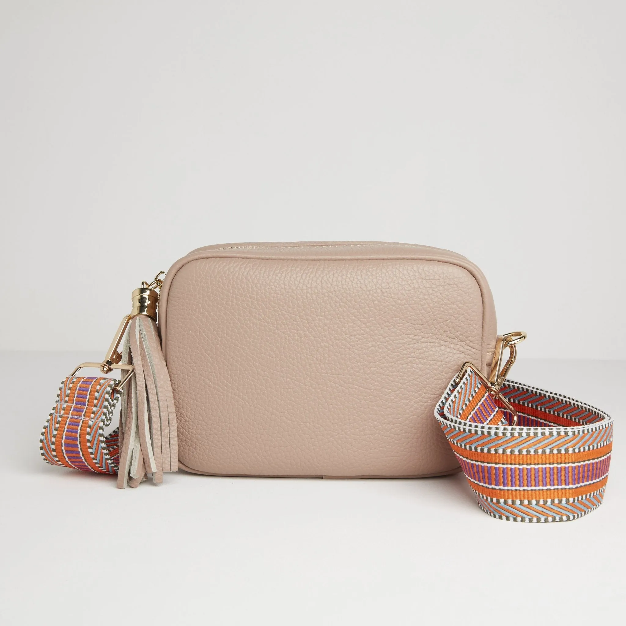 Verona Crossbody Tassel Blush Bag with Orange Aztec Strap
