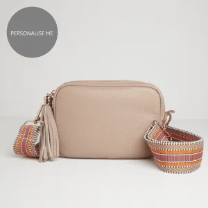 Verona Crossbody Tassel Blush Bag with Orange Aztec Strap