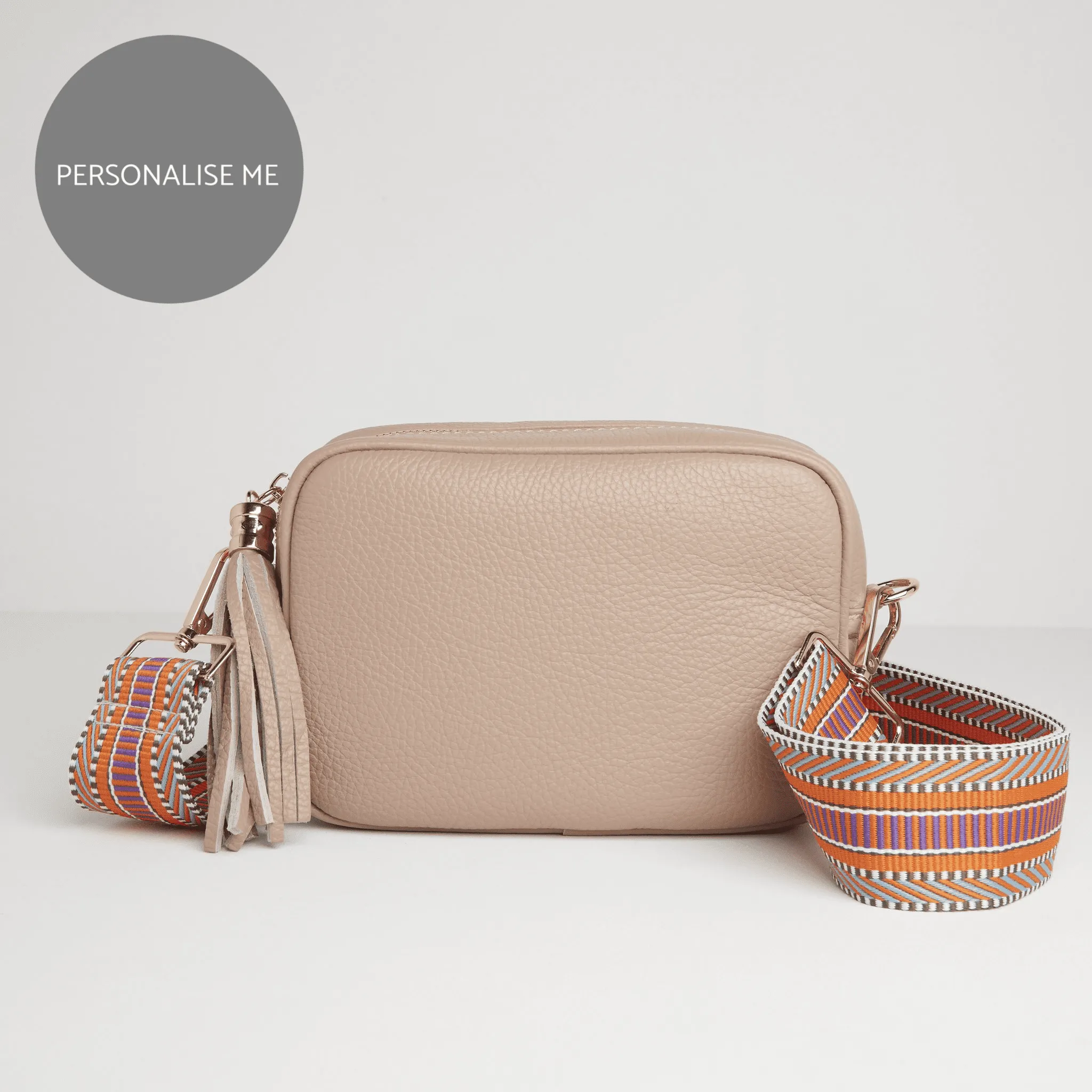Verona Crossbody Tassel Blush Bag with Orange Aztec Strap