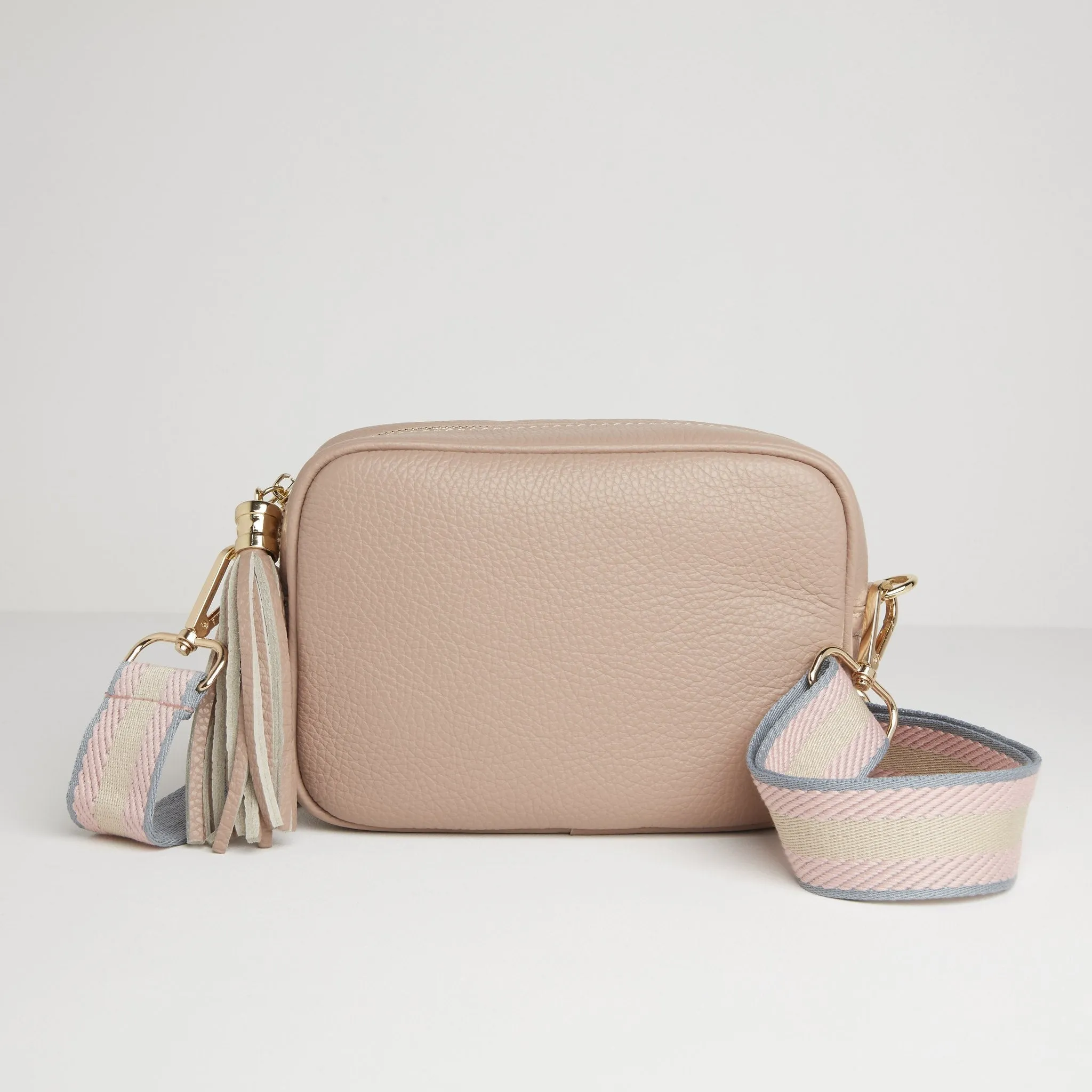 Verona Crossbody Tassel Blush Bag with Pastel Pink Strap