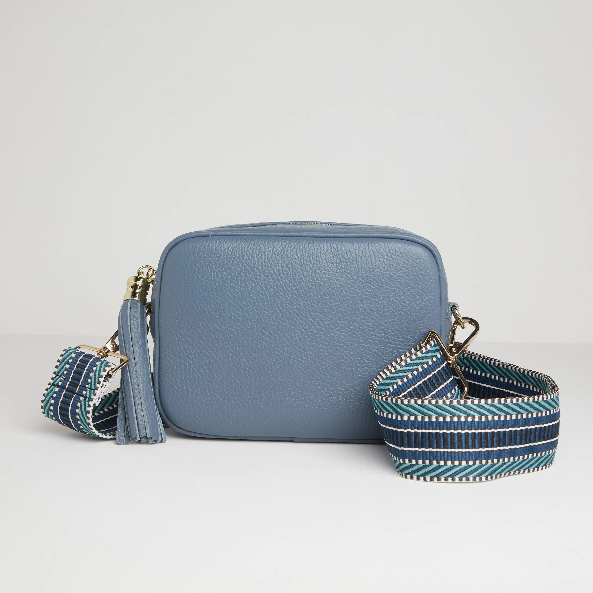 Verona Crossbody Tassel Denim Bag with Blue Aztec Strap