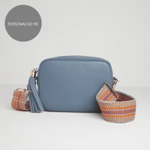 Verona Crossbody Tassel Denim Bag with Orange Aztec Strap