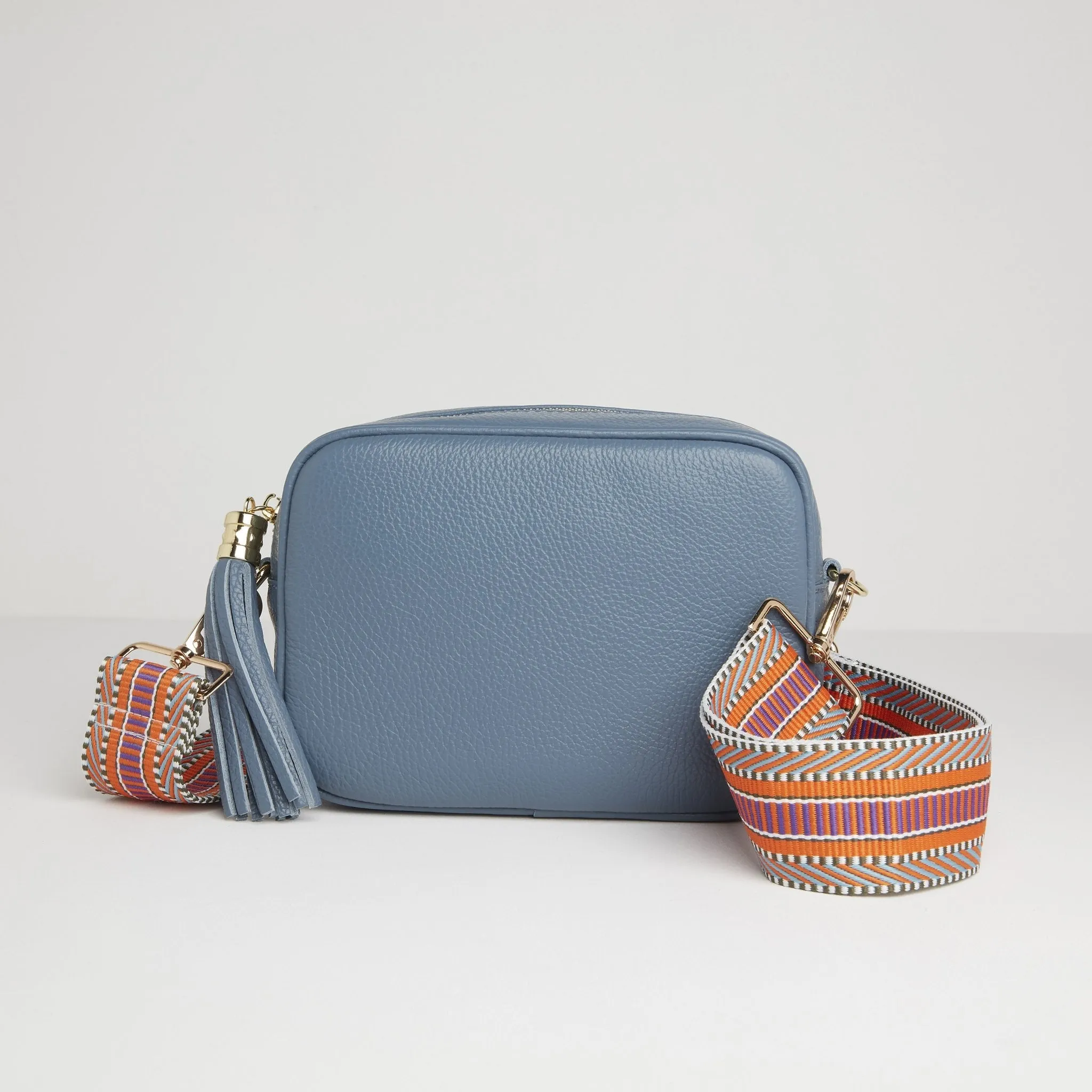 Verona Crossbody Tassel Denim Bag with Orange Aztec Strap