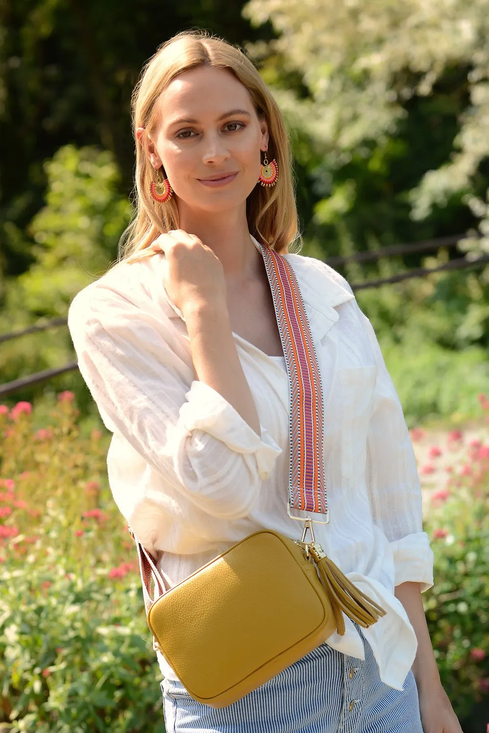 Verona Crossbody Tassel Mustard Bag with Aztec Orange Strap