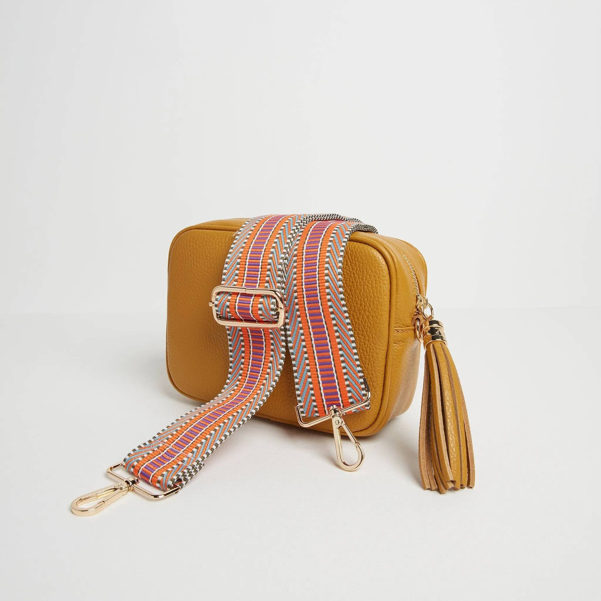 Verona Crossbody Tassel Mustard Bag with Aztec Orange Strap