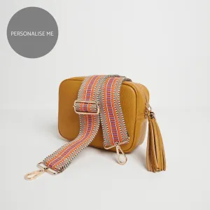 Verona Crossbody Tassel Mustard Bag with Aztec Orange Strap