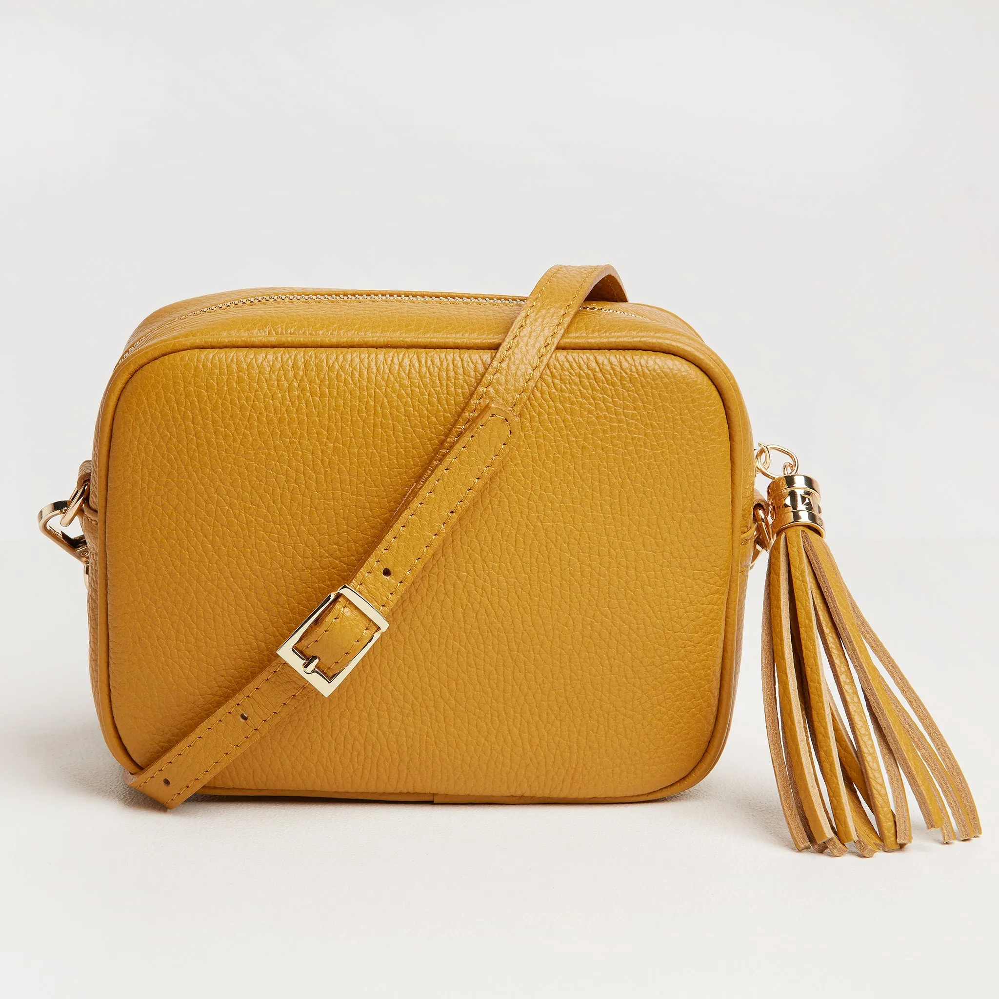 Verona Crossbody Tassel Mustard Bag with Aztec Orange Strap