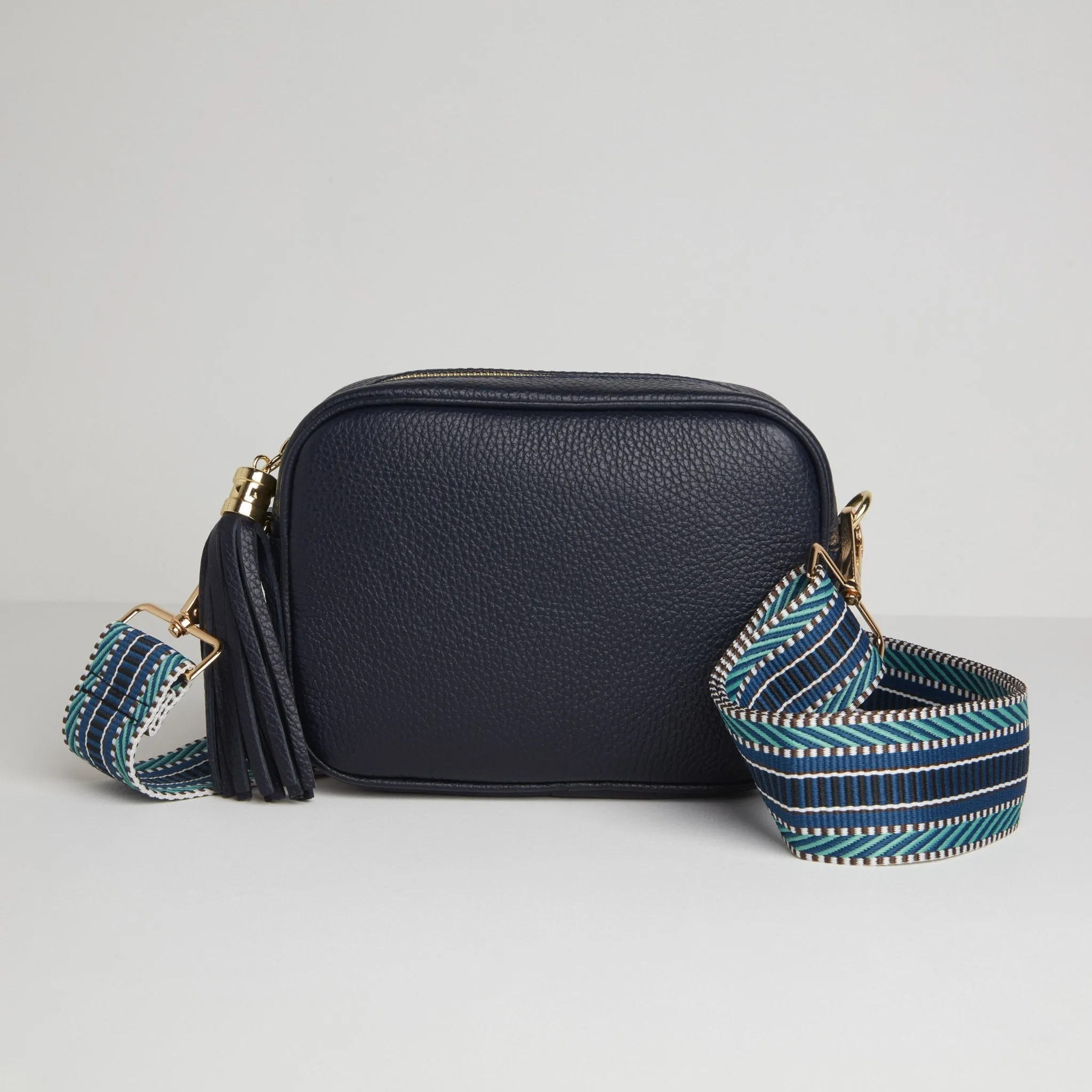 Verona Crossbody Tassel Navy Bag with Blue Aztec Strap