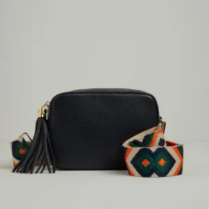 Verona Crossbody Tassel Navy Bag with Navy and Orange Boho Strap